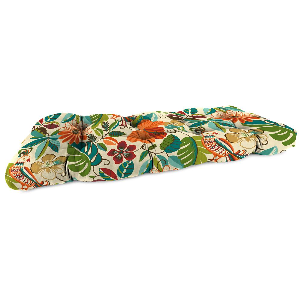 Lensing Jungle Multi Floral Tufted Outdoor Settee Bench Cushion. Picture 1