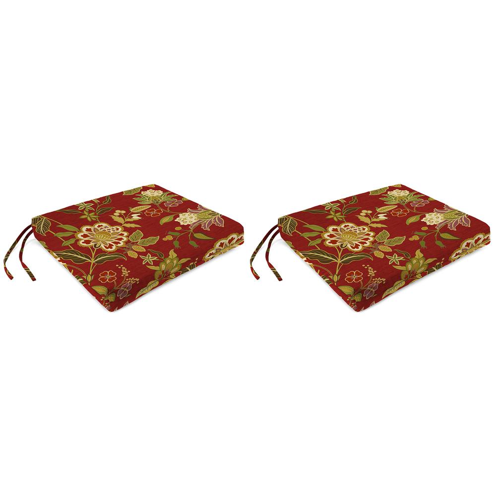 Alberta Salsa Red Floral Outdoor Chair Pads Seat Cushions with Ties (2-Pack). Picture 1