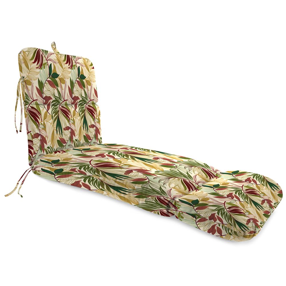 Oasis Gem Beige Leaves Outdoor Chaise Lounge Cushion with Ties and Hanger Loop. Picture 1