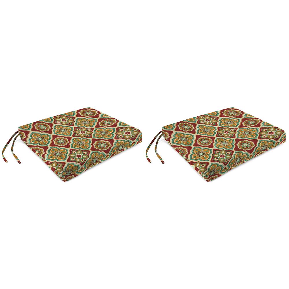 Adonis Jewel Red Medallion Outdoor Chair Pads Seat Cushions with Ties (2-Pack). Picture 1