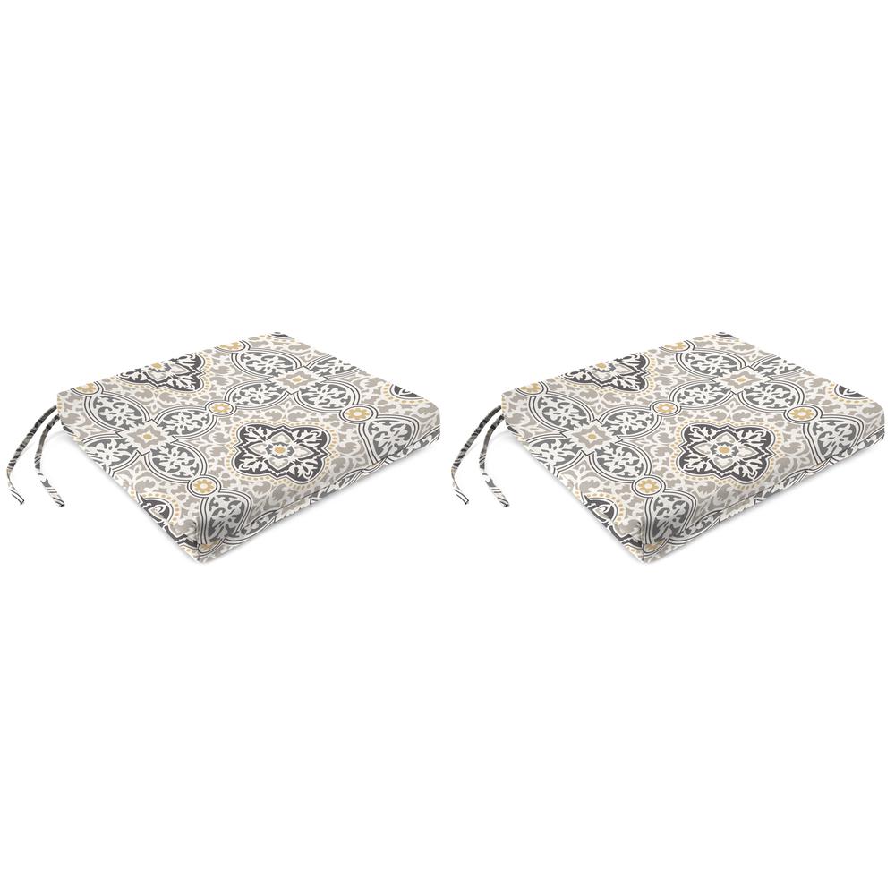 Rave Grey Quatrefoil Outdoor Chair Pads Seat Cushions with Ties (2-Pack). Picture 1
