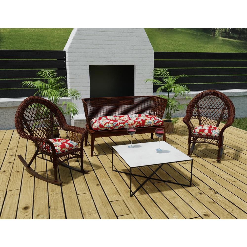 3-Piece Daelyn Cherry Red Floral Tufted Outdoor Cushion Set. Picture 3