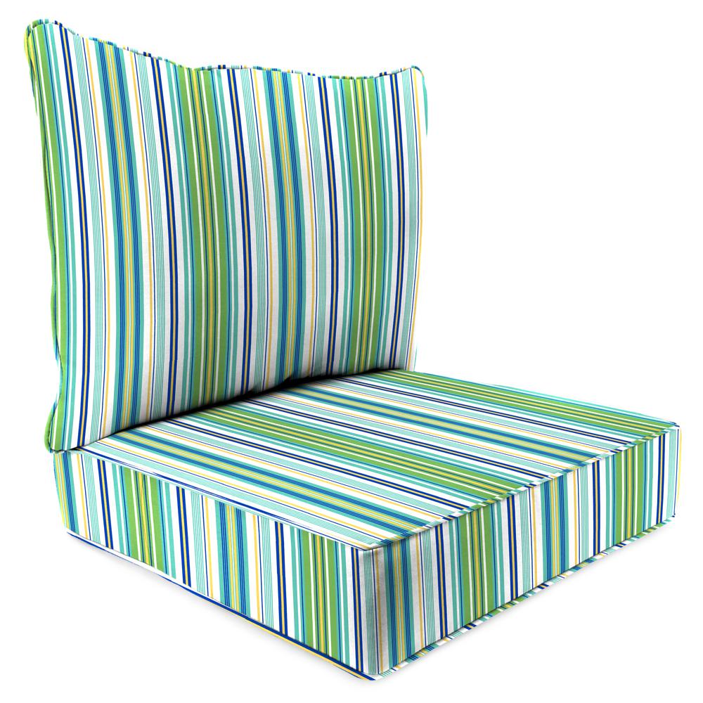 Clique Fresco Blue Stripe Outdoor Chair Seat and Back Cushion Set with Welt. Picture 1