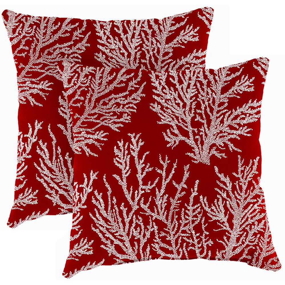 Seacoral Red Nautical Square Knife Edge Outdoor Throw Pillows (2-Pack). Picture 1