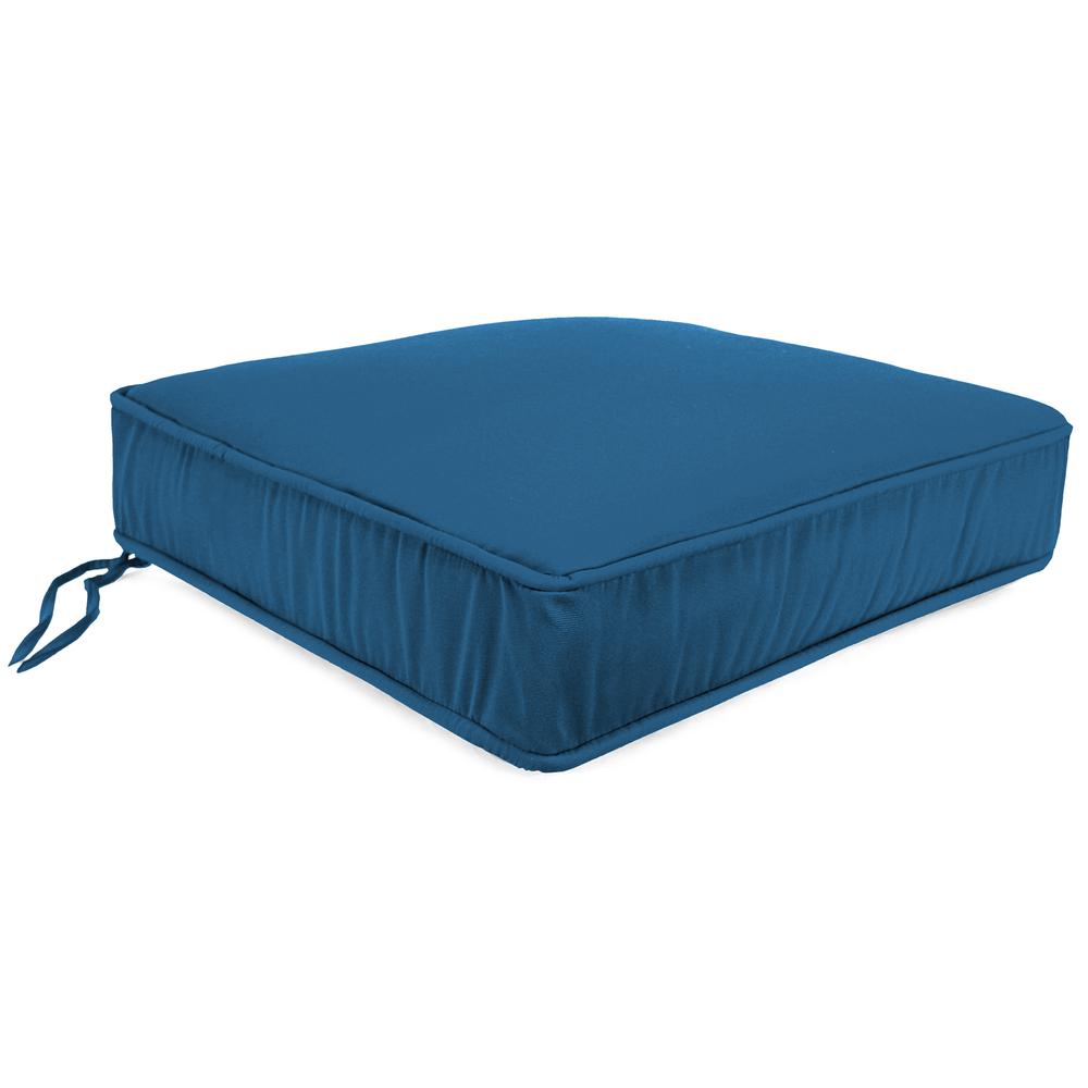 Canvas Regatta Blue Solid Boxed Edge Outdoor Deep Seat Cushion and Welt. Picture 1