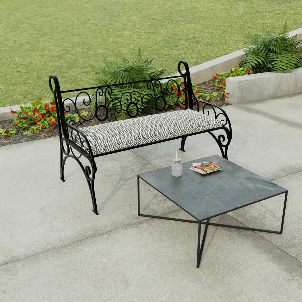 Hatch Black Geometric Outdoor Settee Swing Bench Cushion with Ties. Picture 3