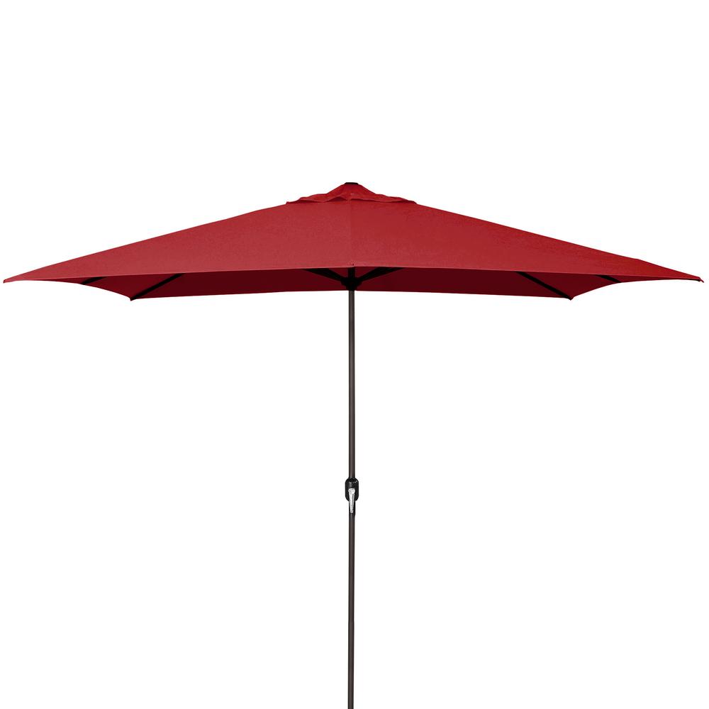 Red Solid Rectangular Folding Outdoor Patio Umbrella with Crank Opening. Picture 1
