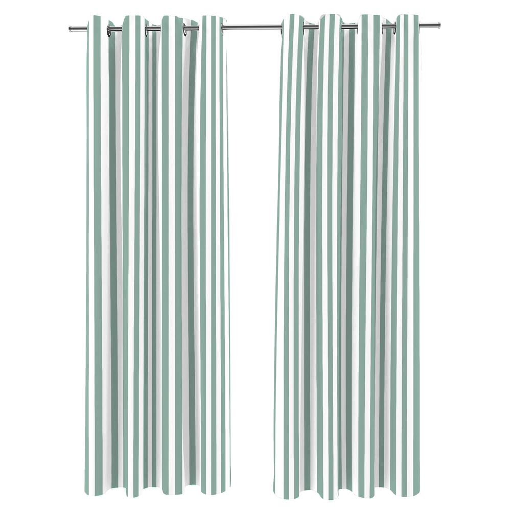 Spa Mint Green Stripe Grommet Semi-Sheer Outdoor Curtain Panel (2-Pack). Picture 1