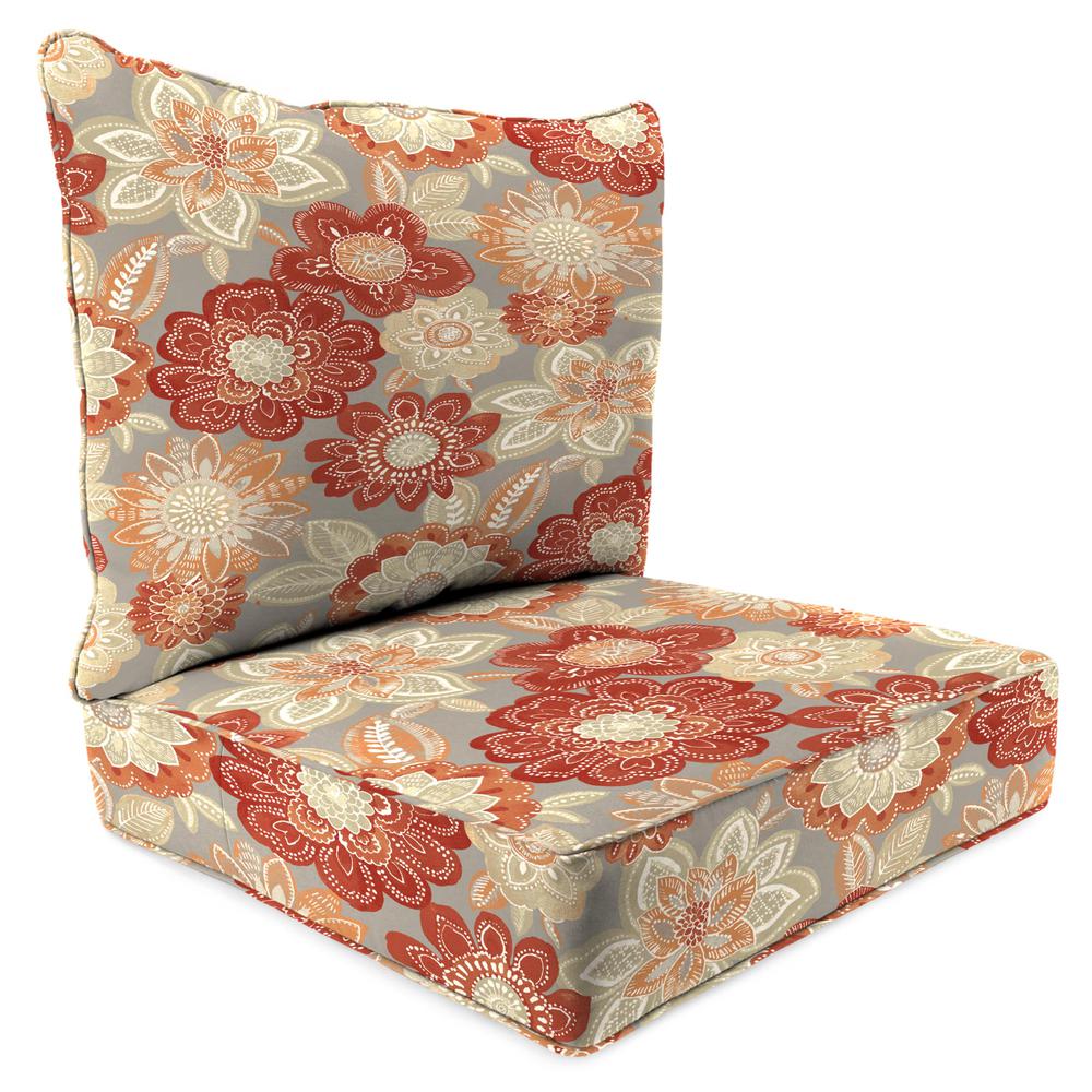Anita Scorn Grey Floral Outdoor Chair Seat and Back Cushion Set with Welt. Picture 1