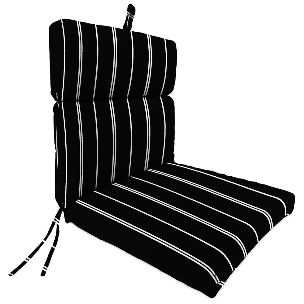 Pursuit Shadow Black Stripe French Edge Outdoor Chair Cushion with Ties. Picture 1