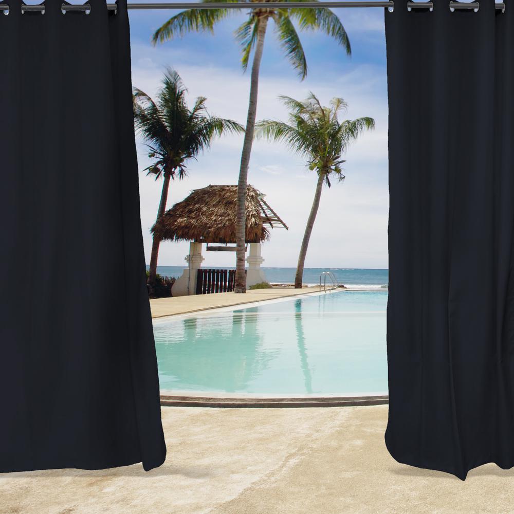 Navy Solid Grommet Semi-Sheer Outdoor Curtain Panel (2-Pack). Picture 3