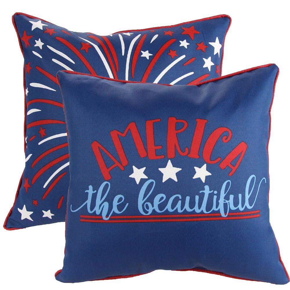 Navy America the Beautiful and Fireworks Novelty Outdoor Throw Pillow (2-Pack). Picture 1