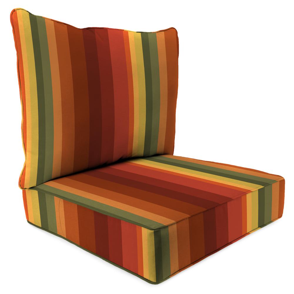 Islip Cayenne Maroon Stripe Outdoor Chair Seat and Back Cushion Set with Welt. Picture 1