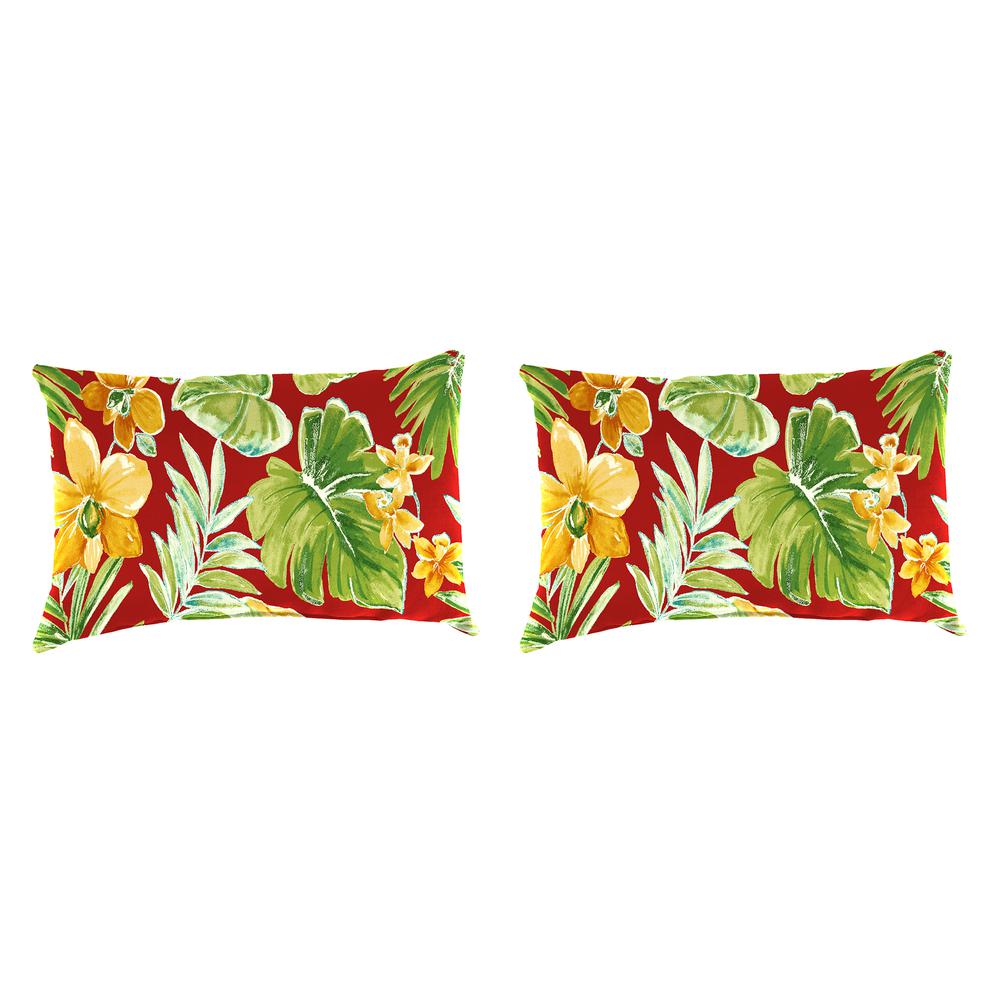 Beachcrest Poppy Red Floral Outdoor Lumbar Throw Pillows (2-Pack). Picture 1