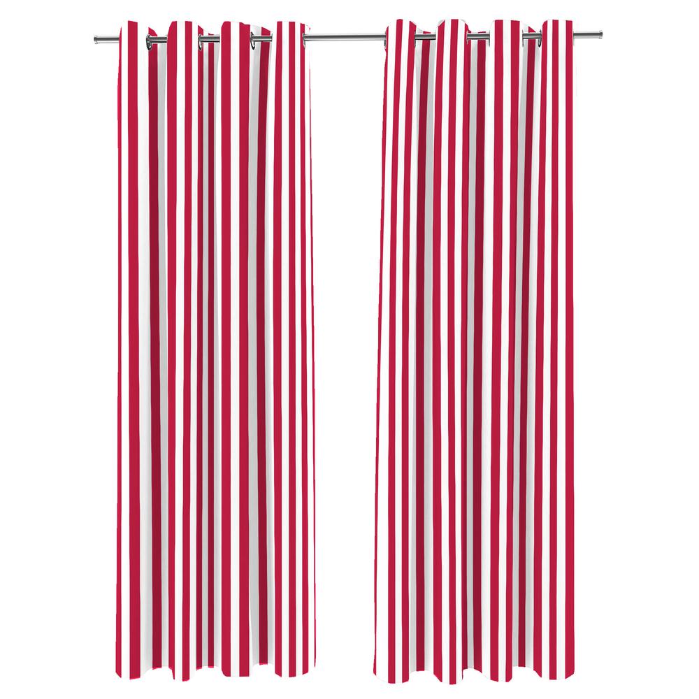 Pompeii Red Stripe Grommet Semi-Sheer Outdoor Curtain Panel (2-Pack). Picture 1