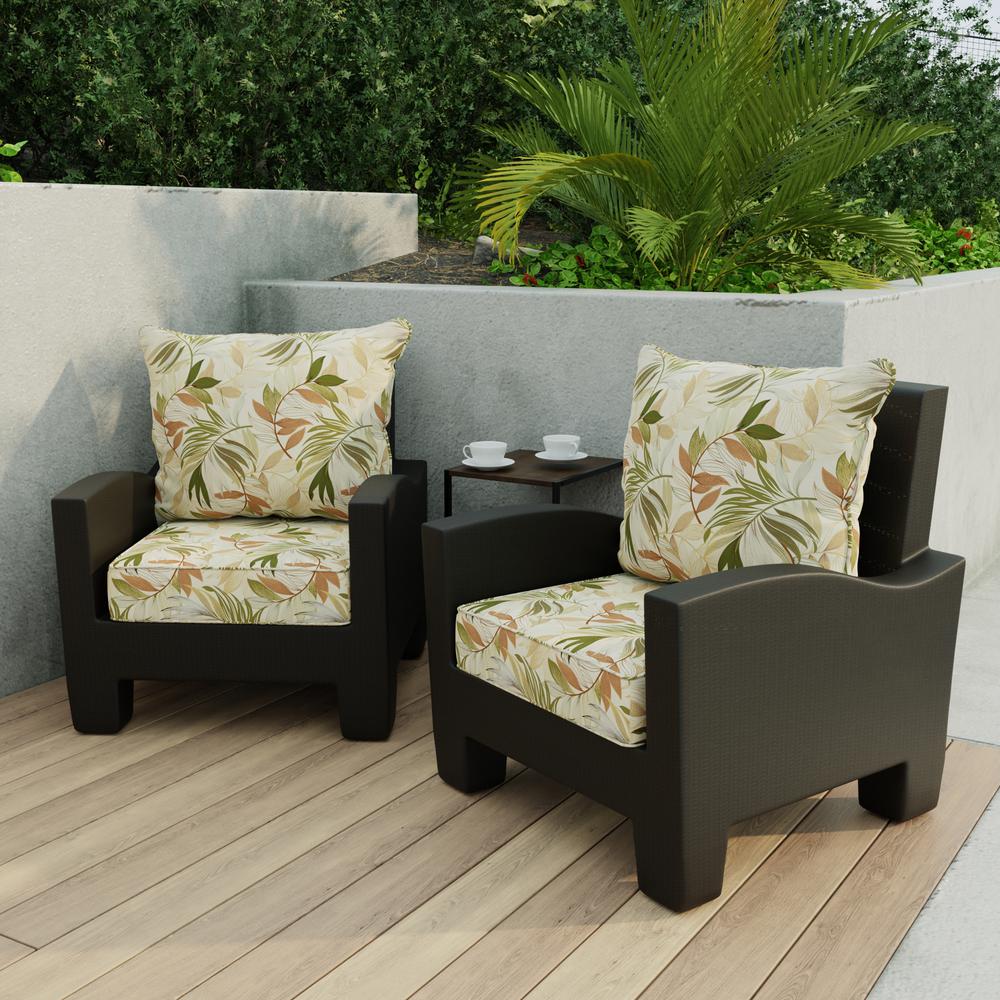 Oasis Nutmeg Beige Leaves Outdoor Chair Seat and Back Cushion Set with Welt. Picture 3
