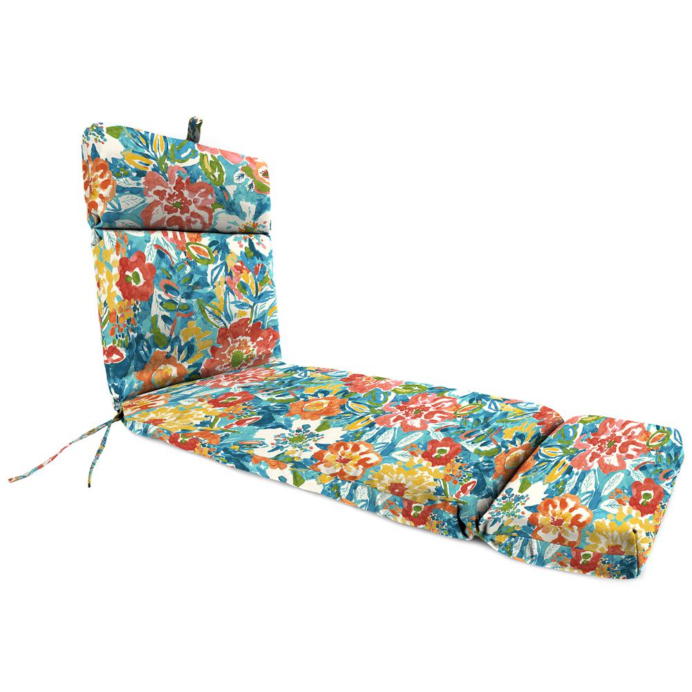 Sun River Sky Multi Floral Rectangular French Edge Outdoor Cushion with Ties. Picture 1