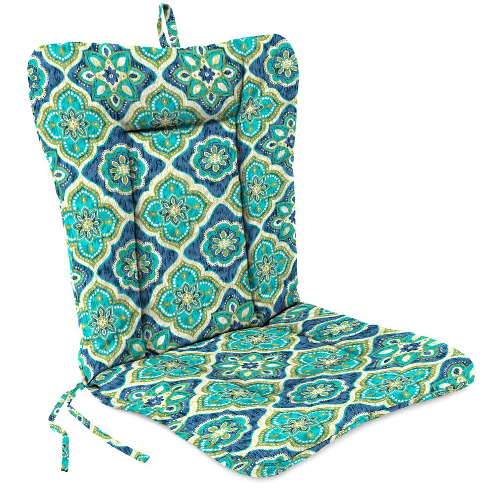 Adonis Capri Teal Medallion Outdoor Chair Cushion with Ties and Hanger Loop. Picture 1
