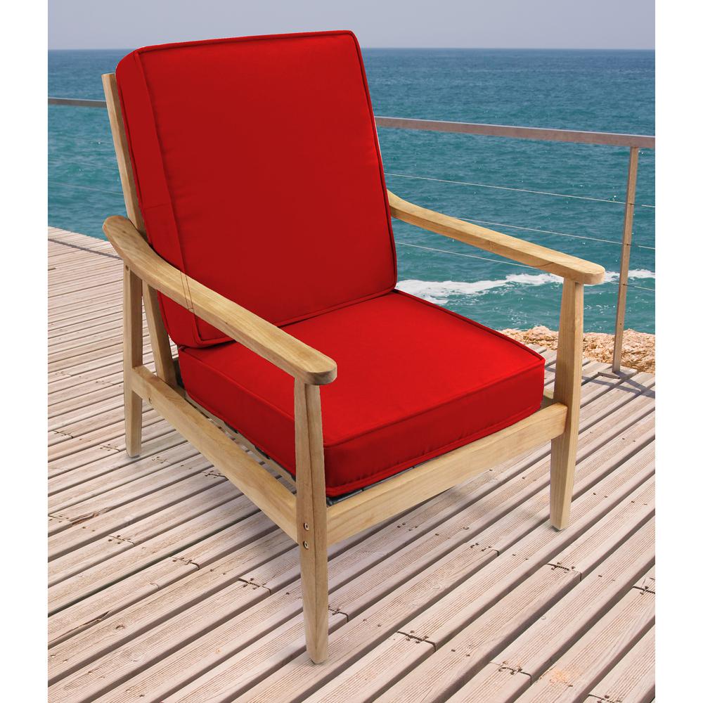2-Piece Canvas Logo Red Solid Outdoor Chair Seat and Back Cushion Set and Welt. Picture 3
