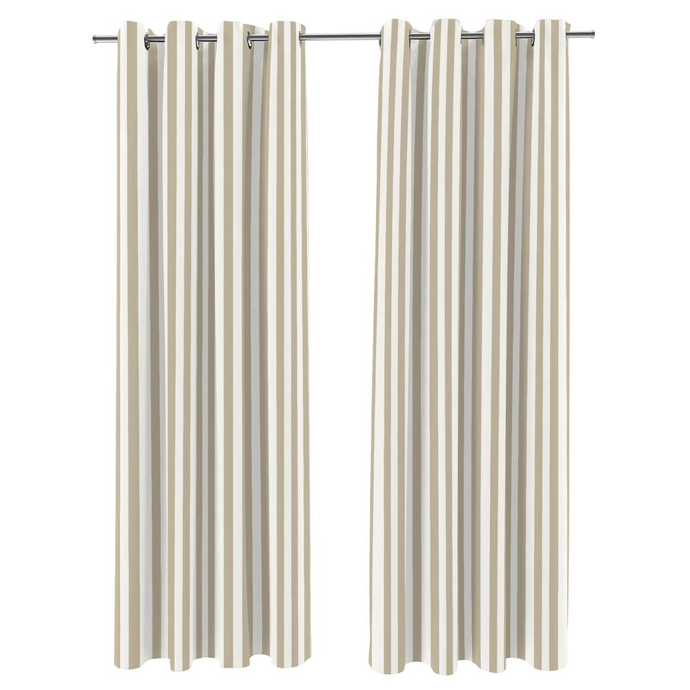 Natural Stripe Grommet Semi-Sheer Outdoor Curtain Panel (2-Pack). Picture 1