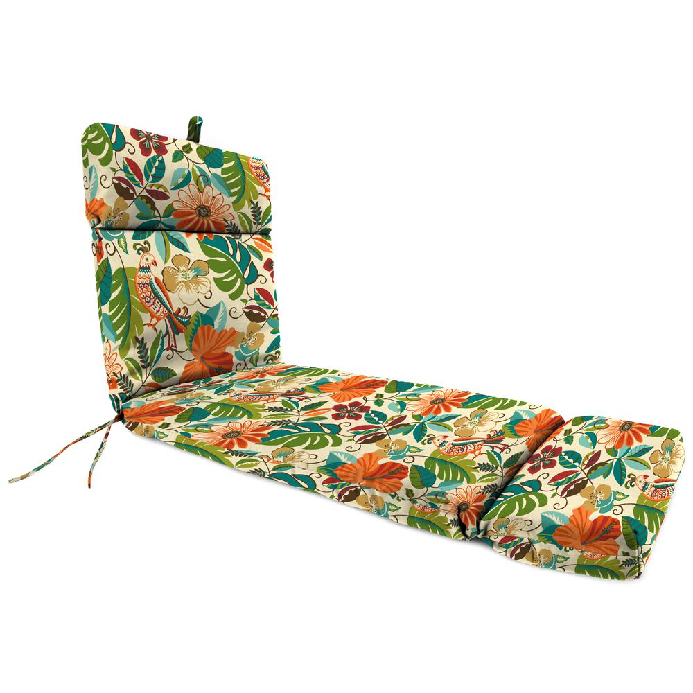 Lensing Jungle Multi Floral Rectangular French Edge Outdoor Cushion with Ties. Picture 1