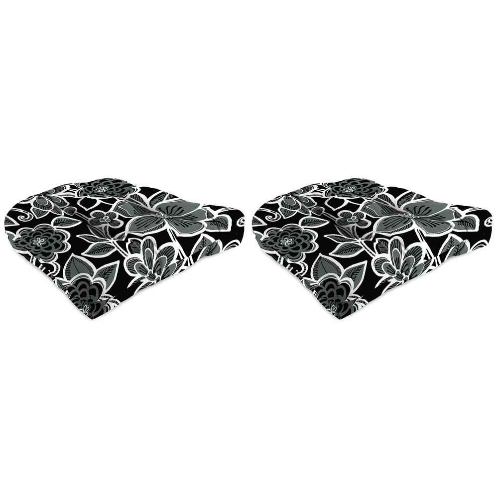 Halsey Shadow Black Floral Tufted Outdoor Seat Cushion (2-Pack). Picture 1