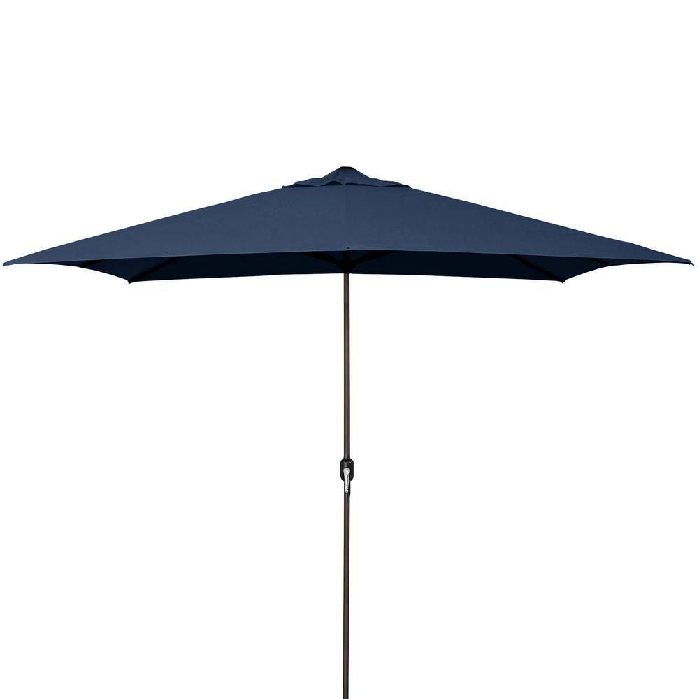 Navy Solid Rectangular Folding Outdoor Patio Umbrella with Crank Opening. Picture 1