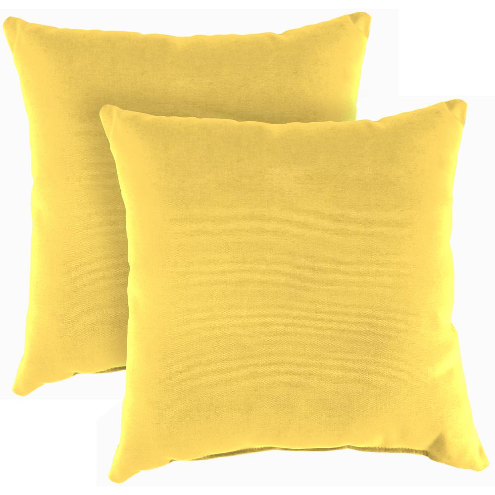 Sunray Yellow Solid Square Knife Edge Outdoor Throw Pillows (2-Pack). Picture 1
