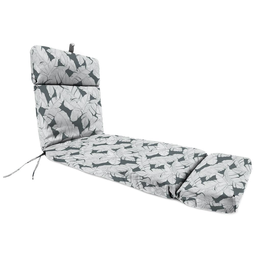 Carano Stone Grey Leaves Rectangular French Edge Outdoor Cushion with Ties. Picture 1