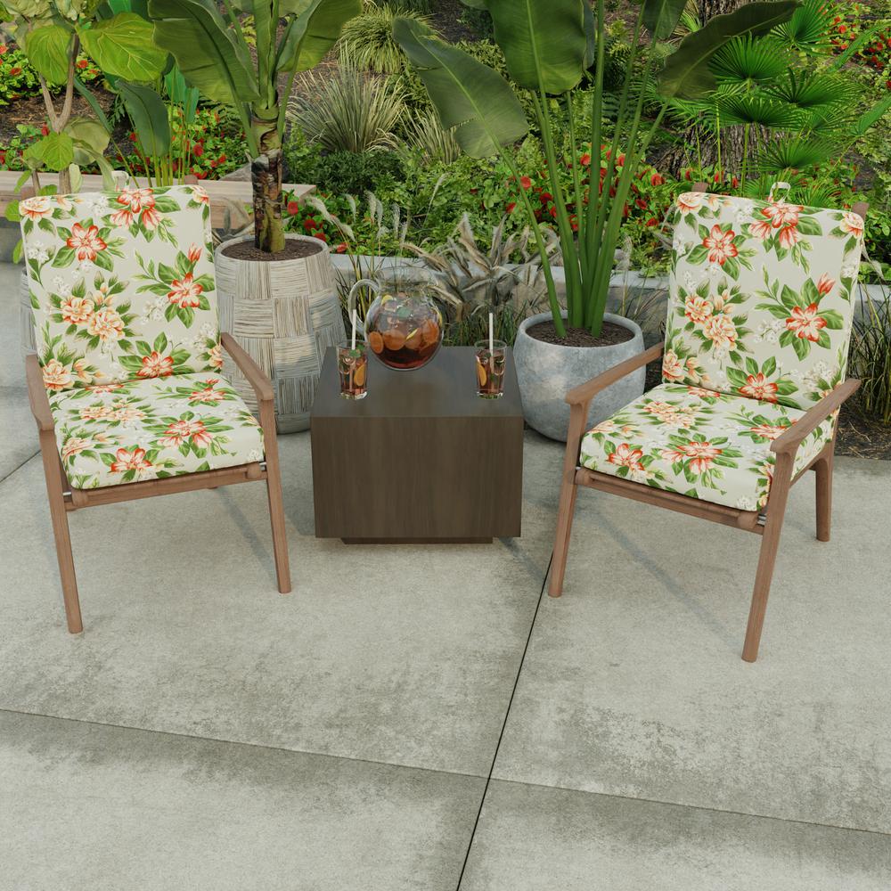 Tori Cedar Grey Floral Rectangular French Edge Outdoor Chair Cushion with Ties. Picture 3