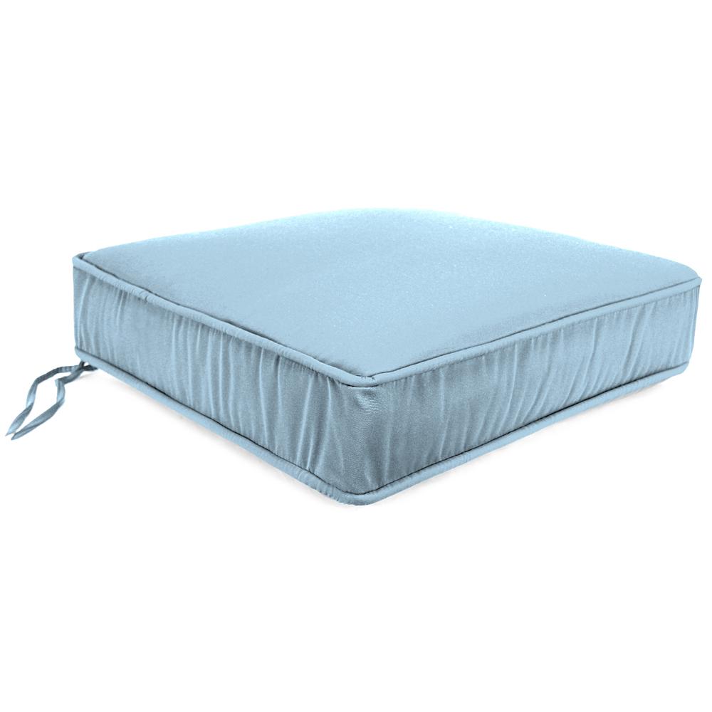 Canvas Air Blue Solid Boxed Edge Outdoor Deep Seat Cushion with Ties and Welt. Picture 1