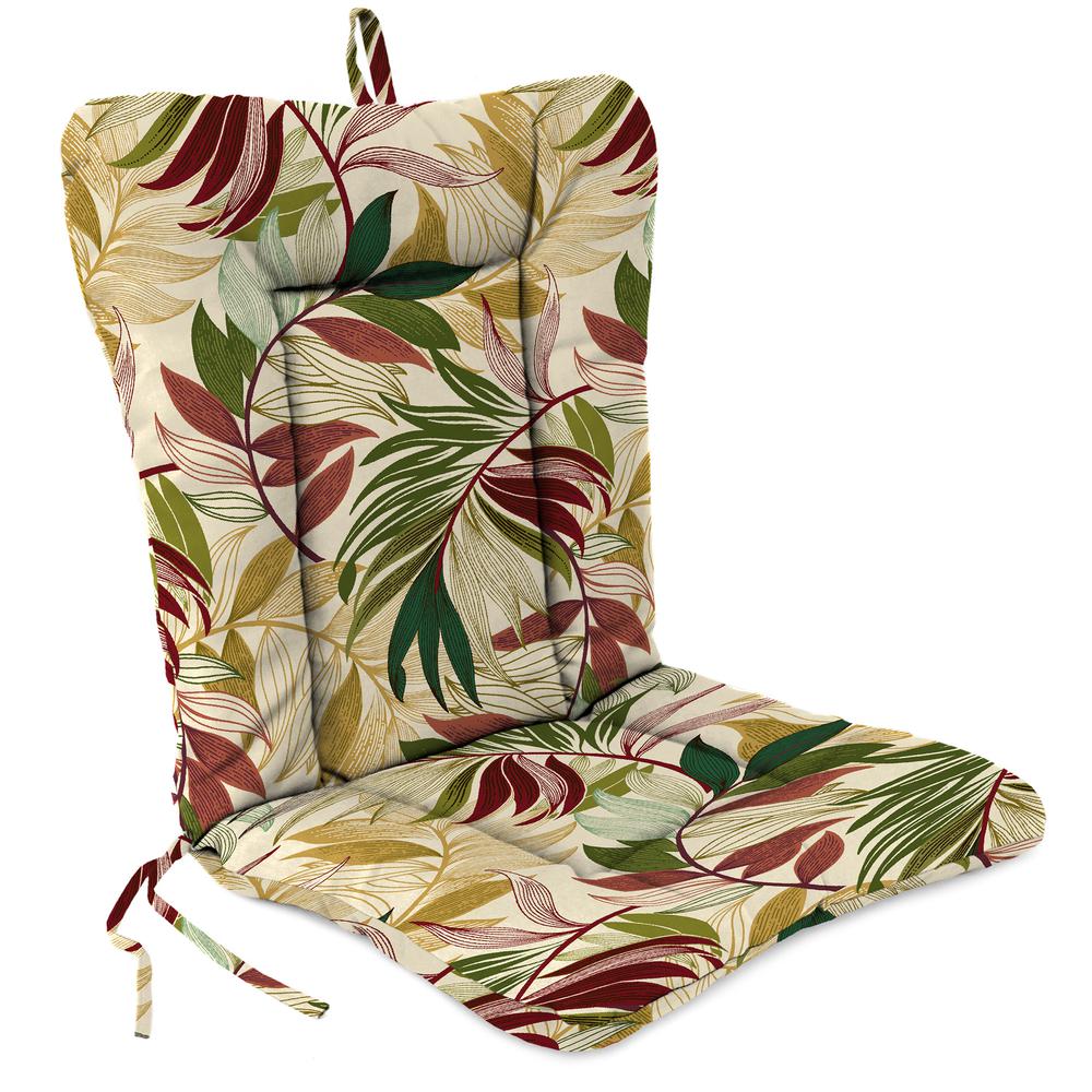 Oasis Gem Beige Leaves Outdoor Chair Cushion with Ties and Hanger Loop. Picture 1