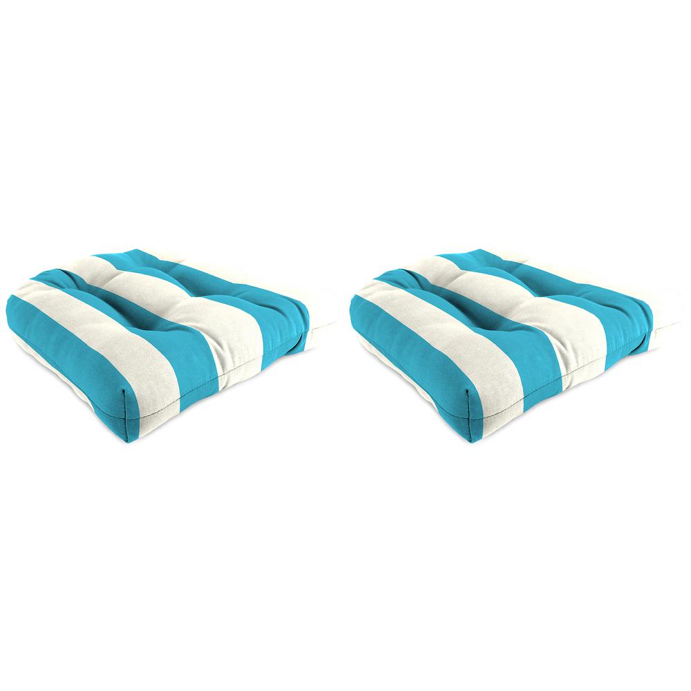 Cabana Turquoise Stripe Tufted Outdoor Seat Cushion (2-Pack). Picture 1