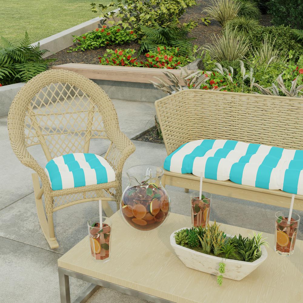 Cabana Turquoise Stripe Tufted Outdoor Seat Cushion (2-Pack). Picture 3