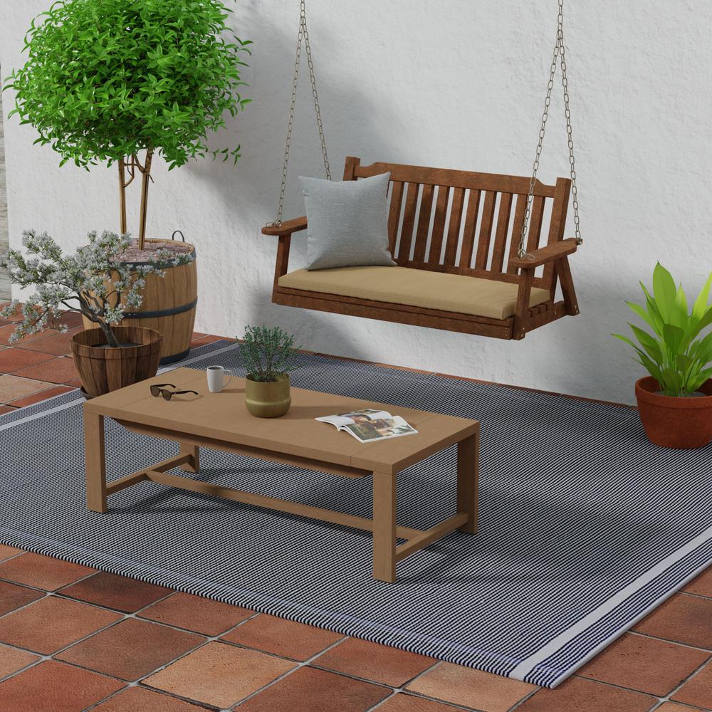 Sunbrella Canvas Cocoa Brown Solid Outdoor Settee Swing Bench Cushion with Ties. Picture 3