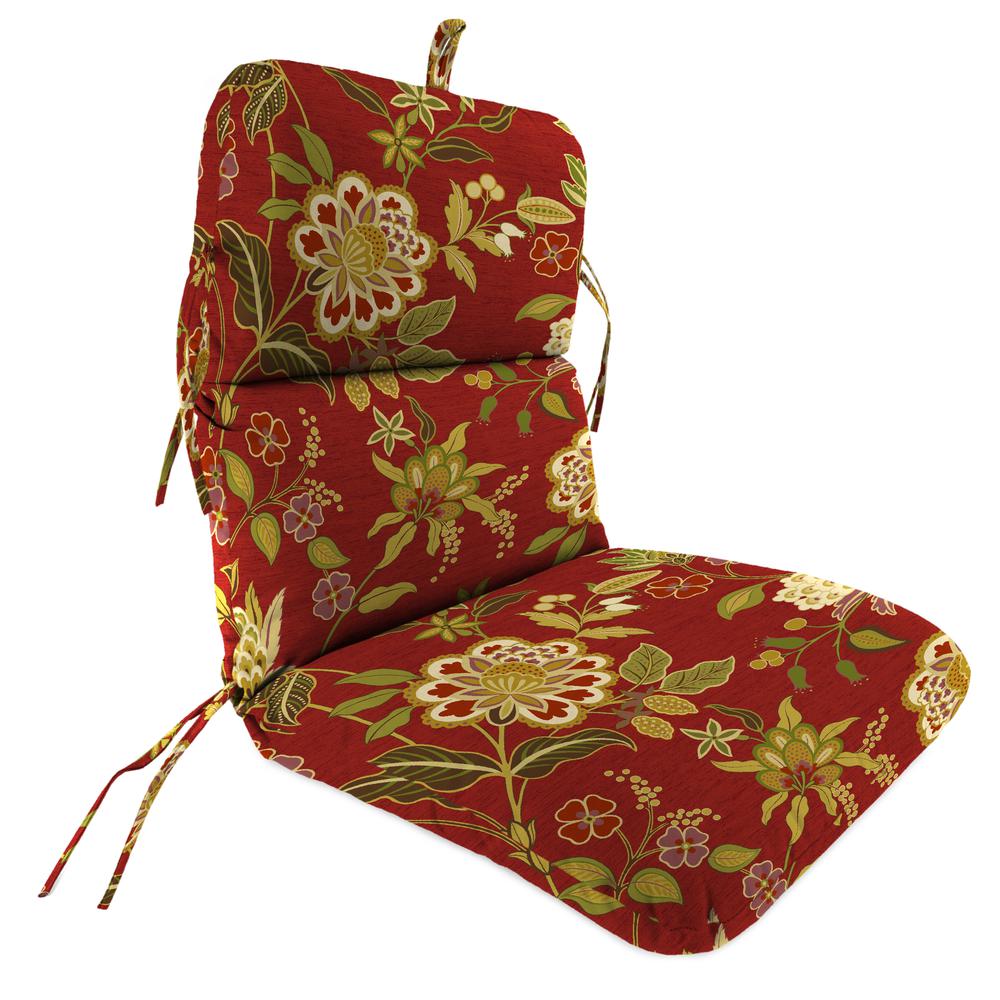 Alberta Salsa Red Floral Outdoor Chair Cushion with Ties and Hanger Loop. Picture 1