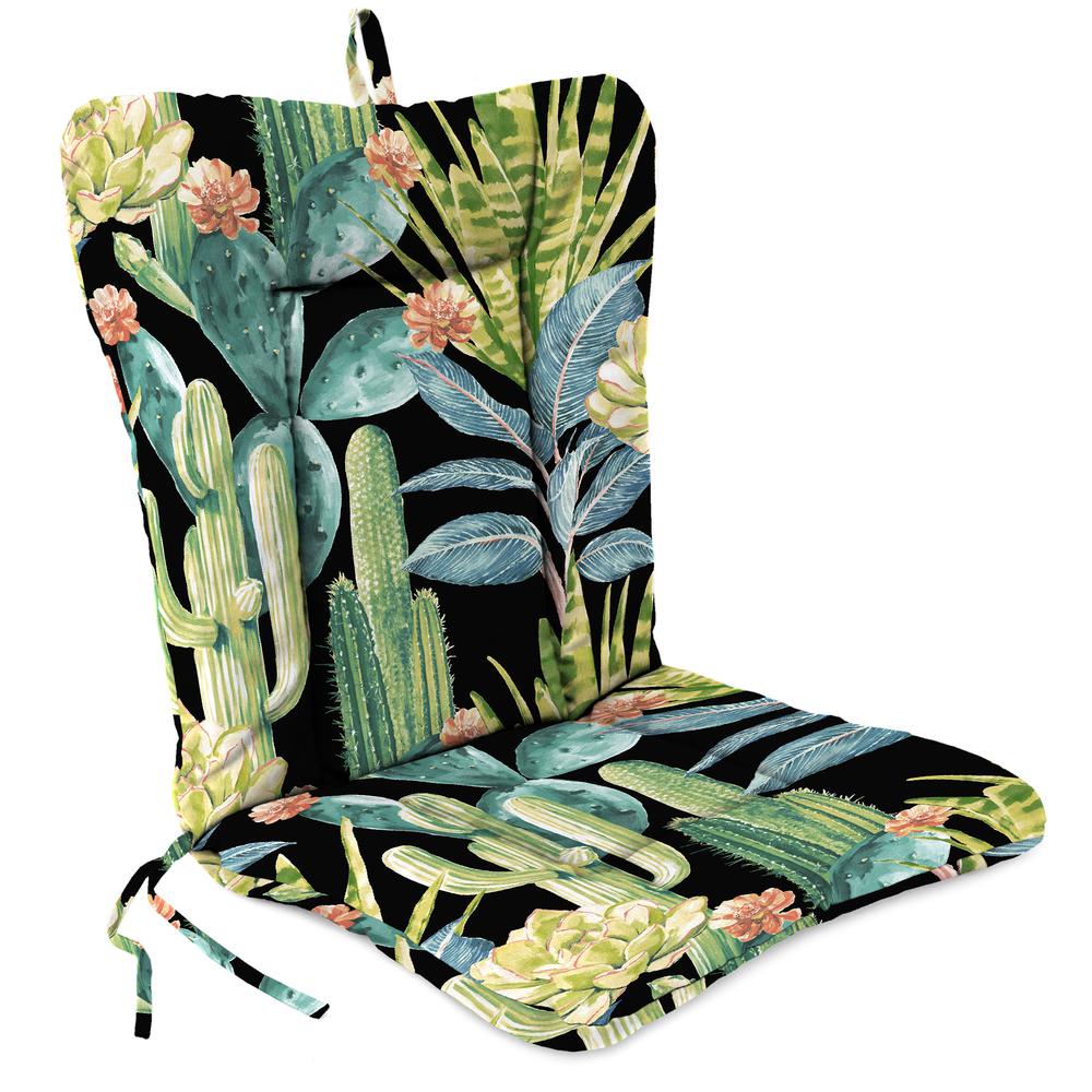 Hatteras Ebony Black Floral Outdoor Chair Cushion with Ties and Hanger Loop. Picture 1
