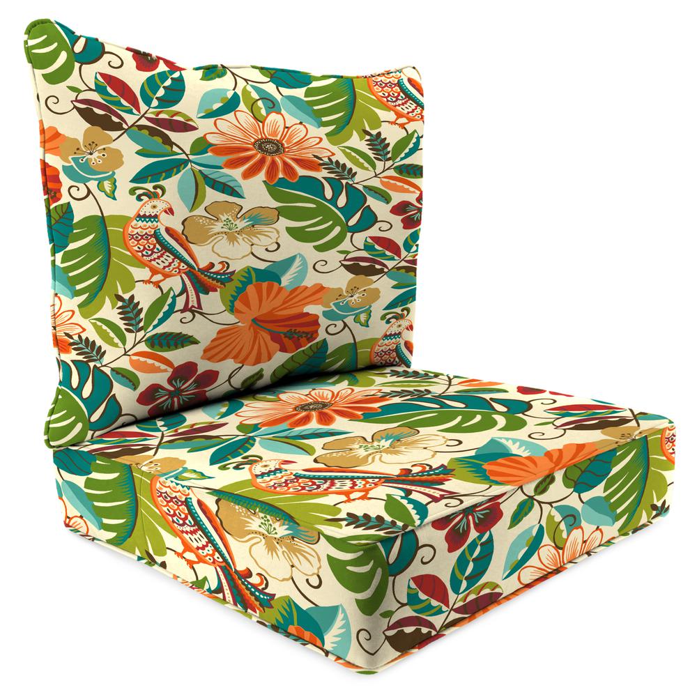 Lensing Jungle Multi Floral Outdoor Chair Seat and Back Cushion Set with Welt. Picture 1
