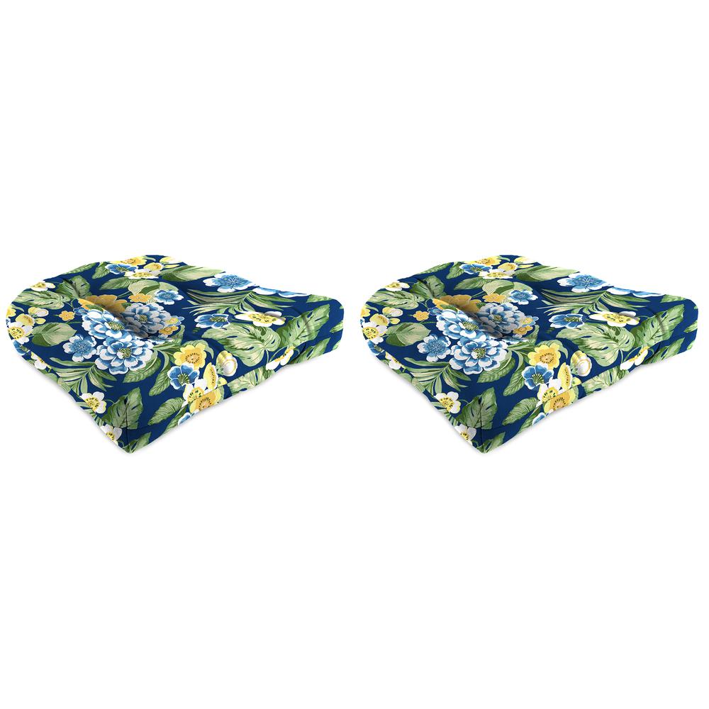 Binessa Lapis Blue Floral Tufted Outdoor Seat Cushion (2-Pack). Picture 1