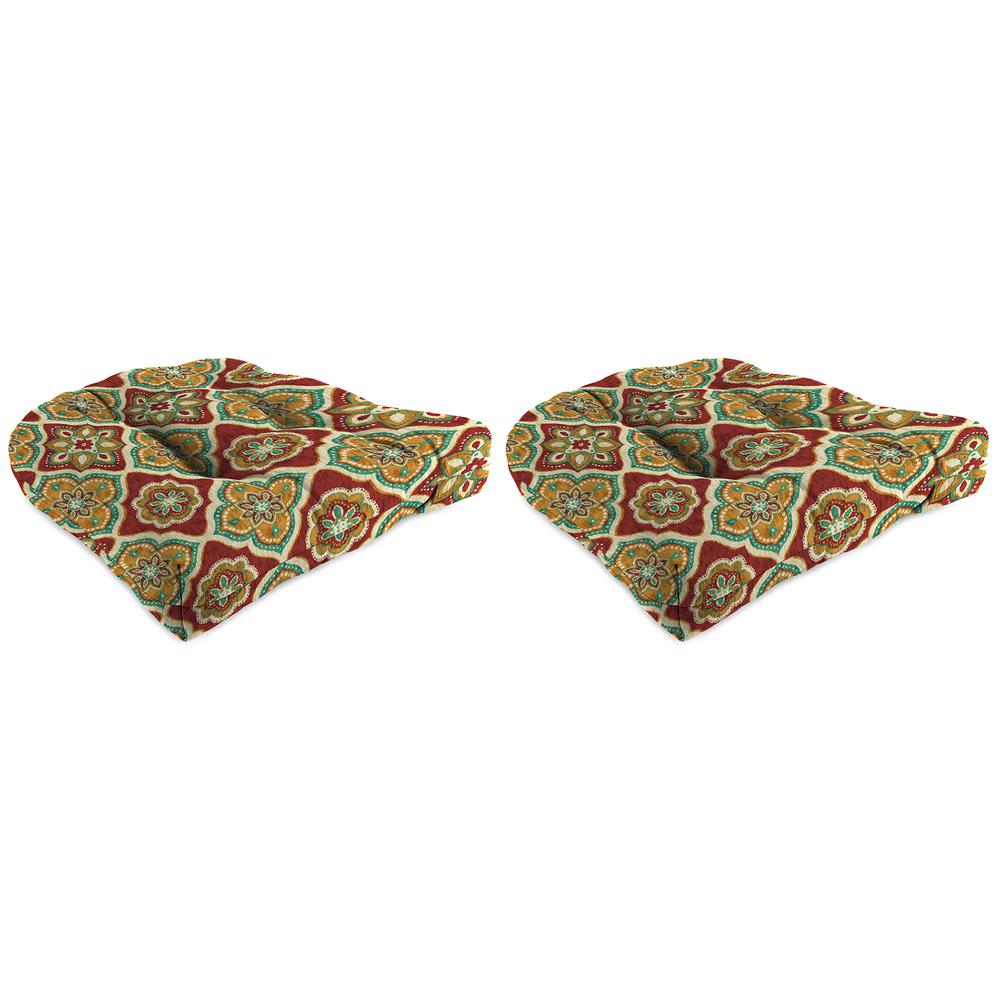 Adonis Jewel Red Medallion Tufted Outdoor Seat Cushion (2-Pack). Picture 1