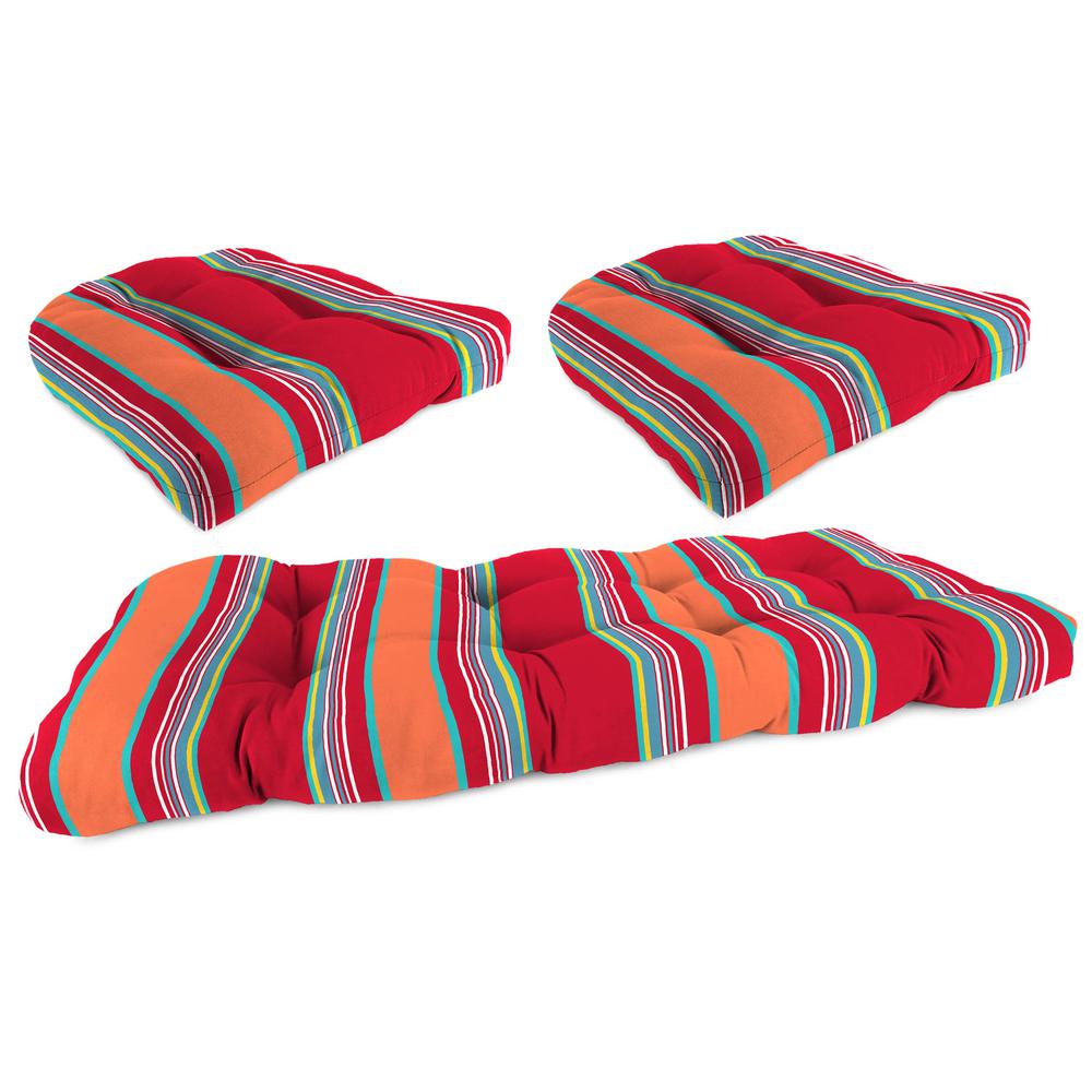 3-Piece Mulberry Red Stripe Tufted Outdoor Cushion Set. Picture 1