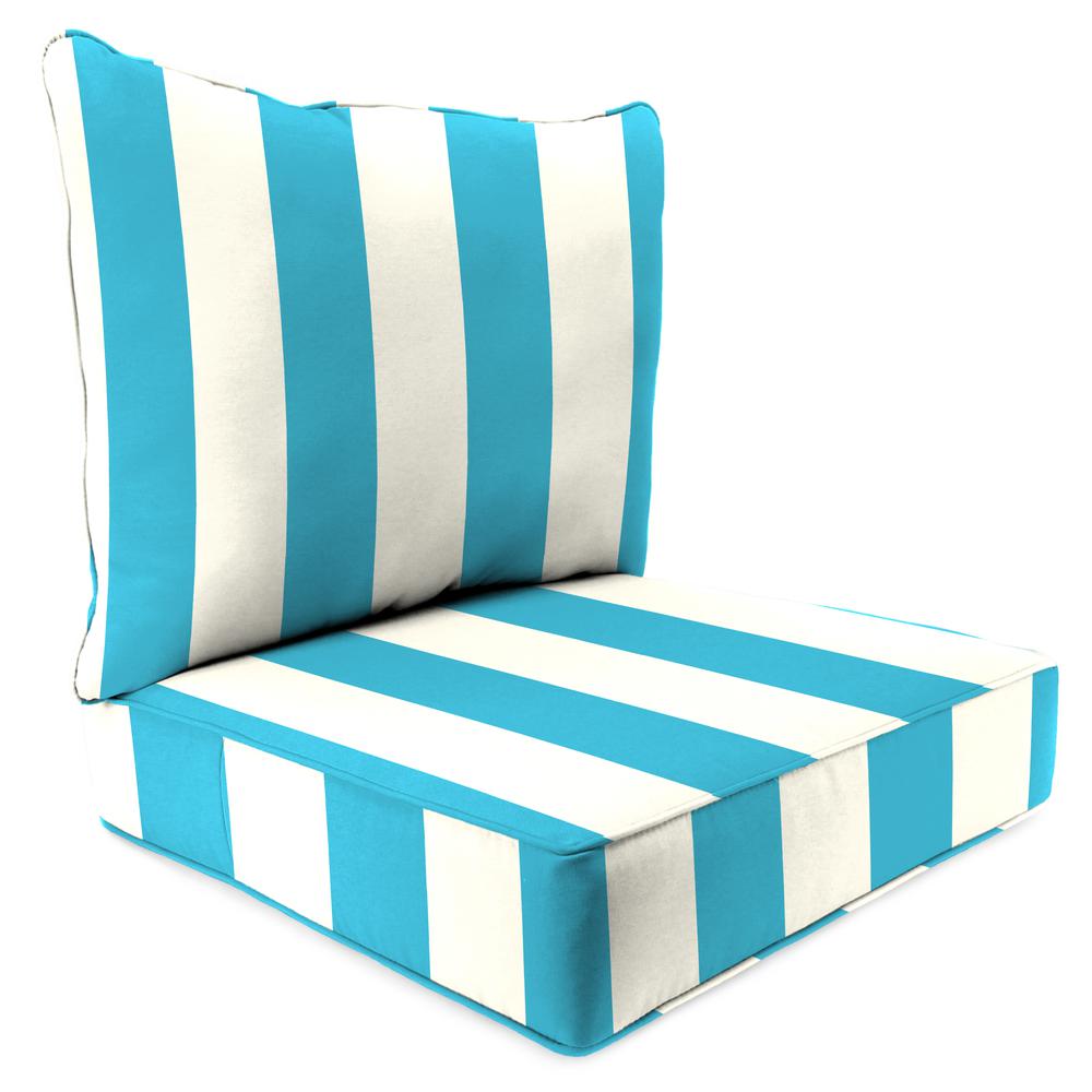 Cabana Turquoise Stripe Outdoor Chair Seat and Back Cushion Set with Welt. Picture 1