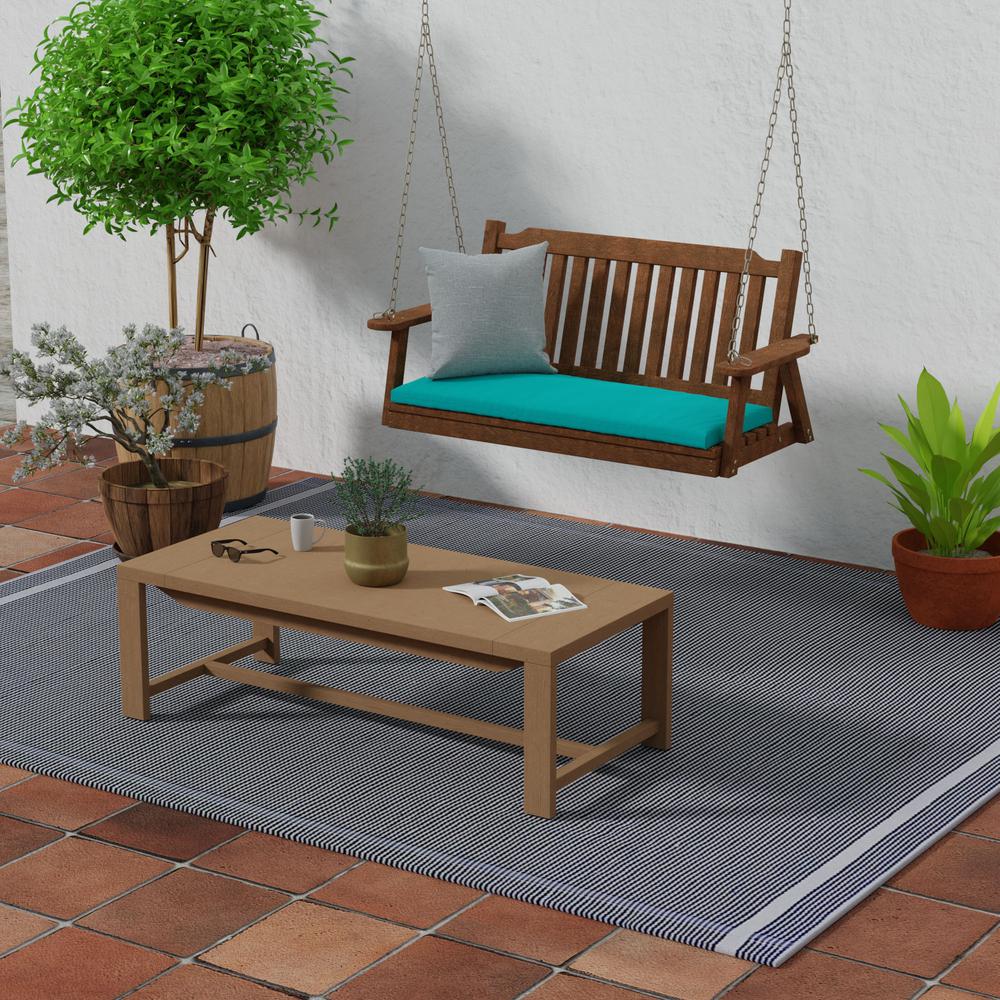 Sunbrella Canvas Aruba Aqua Solid Outdoor Settee Swing Bench Cushion with Ties. Picture 3