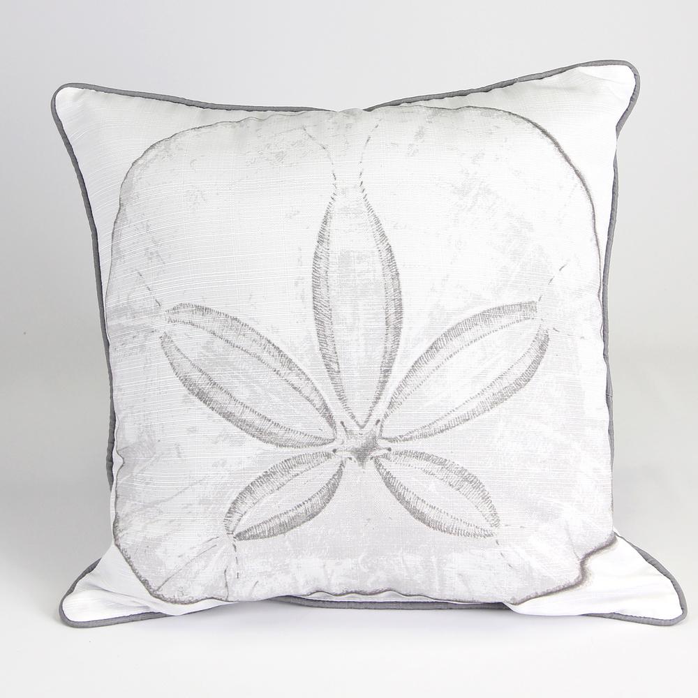 Cream and Gray Sand Dollar Nautical Reversible Decorative Throw Pillow. Picture 1
