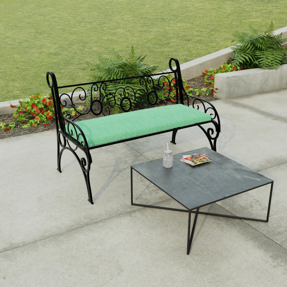 Harlow Dill Green Solid Outdoor Settee Swing Bench Cushion with Ties. Picture 3