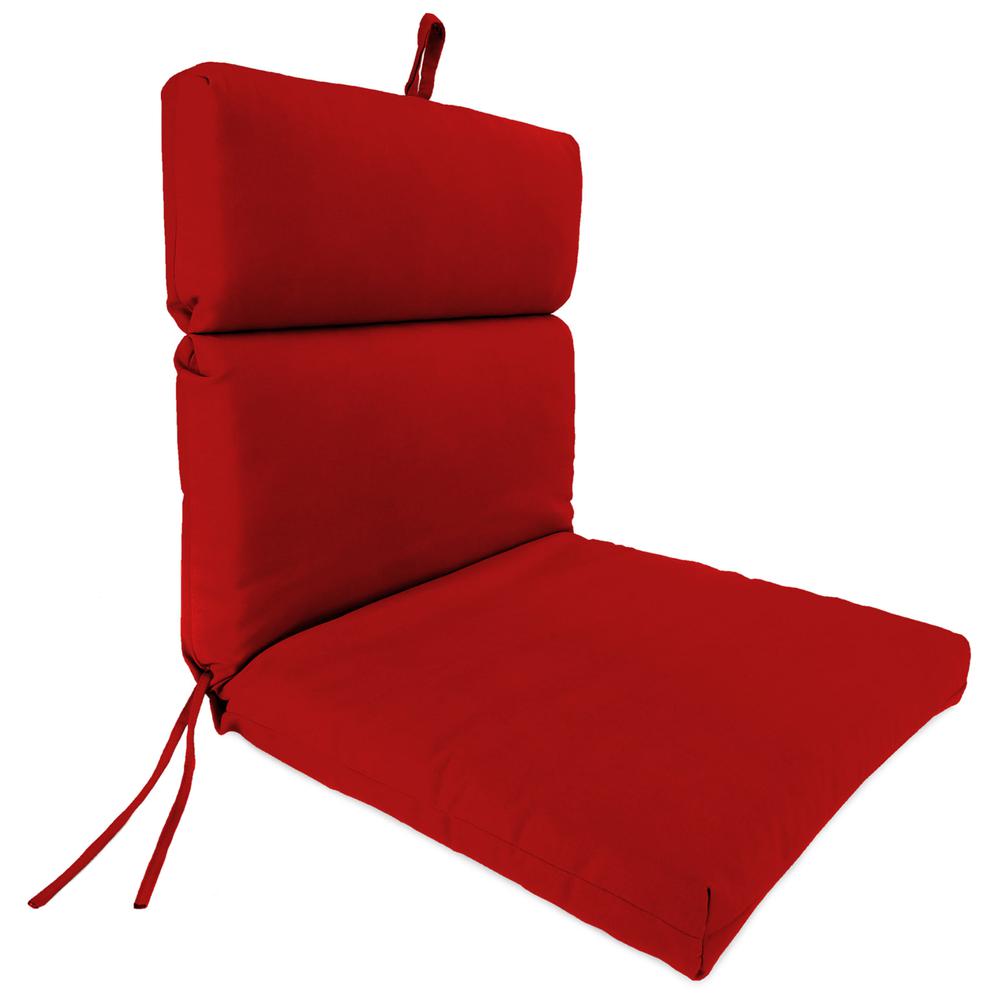 Sunbrella Canvas Logo Red Solid French Edge Outdoor Chair Cushion with Ties. Picture 1