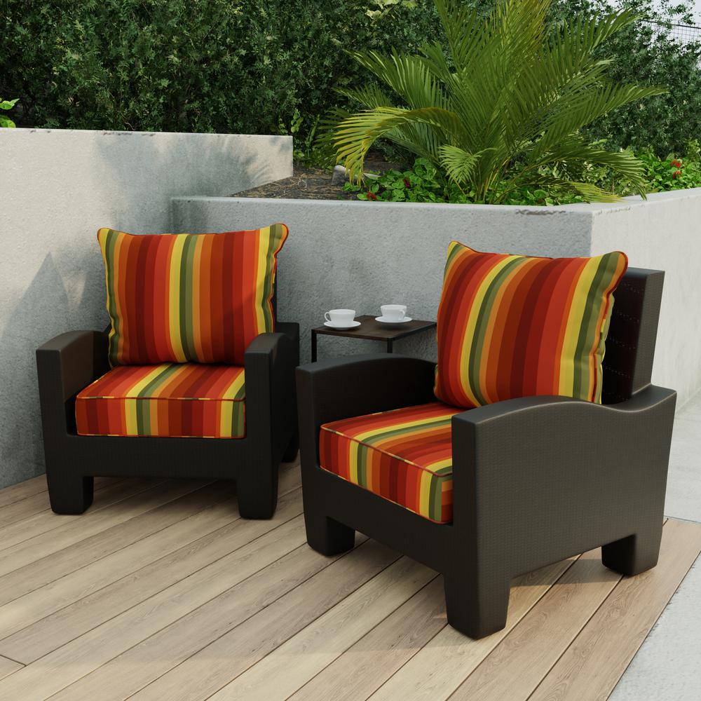 Islip Cayenne Maroon Stripe Outdoor Chair Seat and Back Cushion Set with Welt. Picture 3