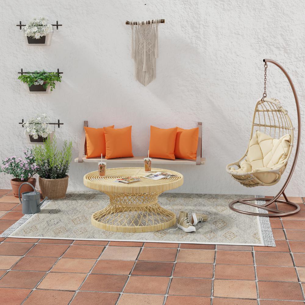 Canvas Tuscan Orange Solid Square Knife Edge Outdoor Throw Pillows (2-Pack). Picture 3