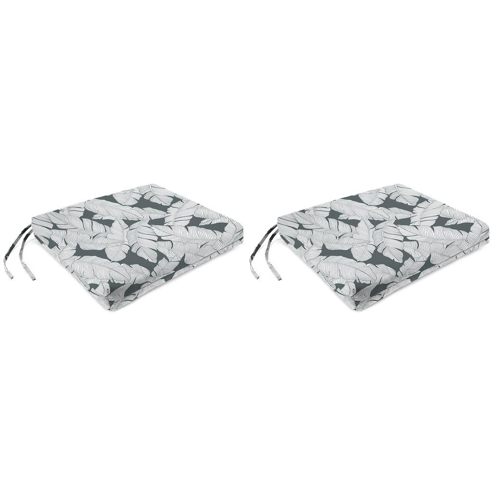 Carano Stone Grey Leaves Outdoor Chair Pads Seat Cushions with Ties (2-Pack). Picture 1