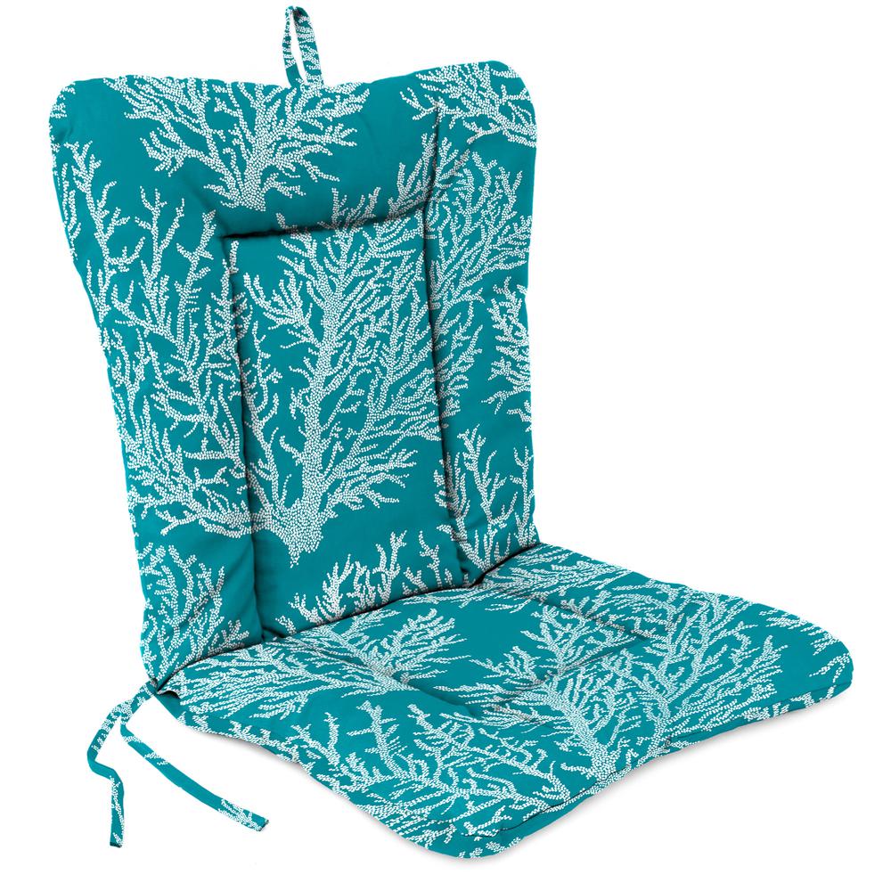Seacoral Turquoise Nautical Outdoor Chair Cushion with Ties and Hanger Loop. Picture 1